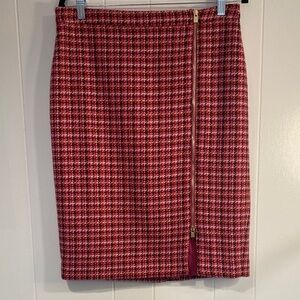 Talbots Tweed Plaid Pencil Skirt Burgundy Pink Zip Front Preppy Workwear Size 10